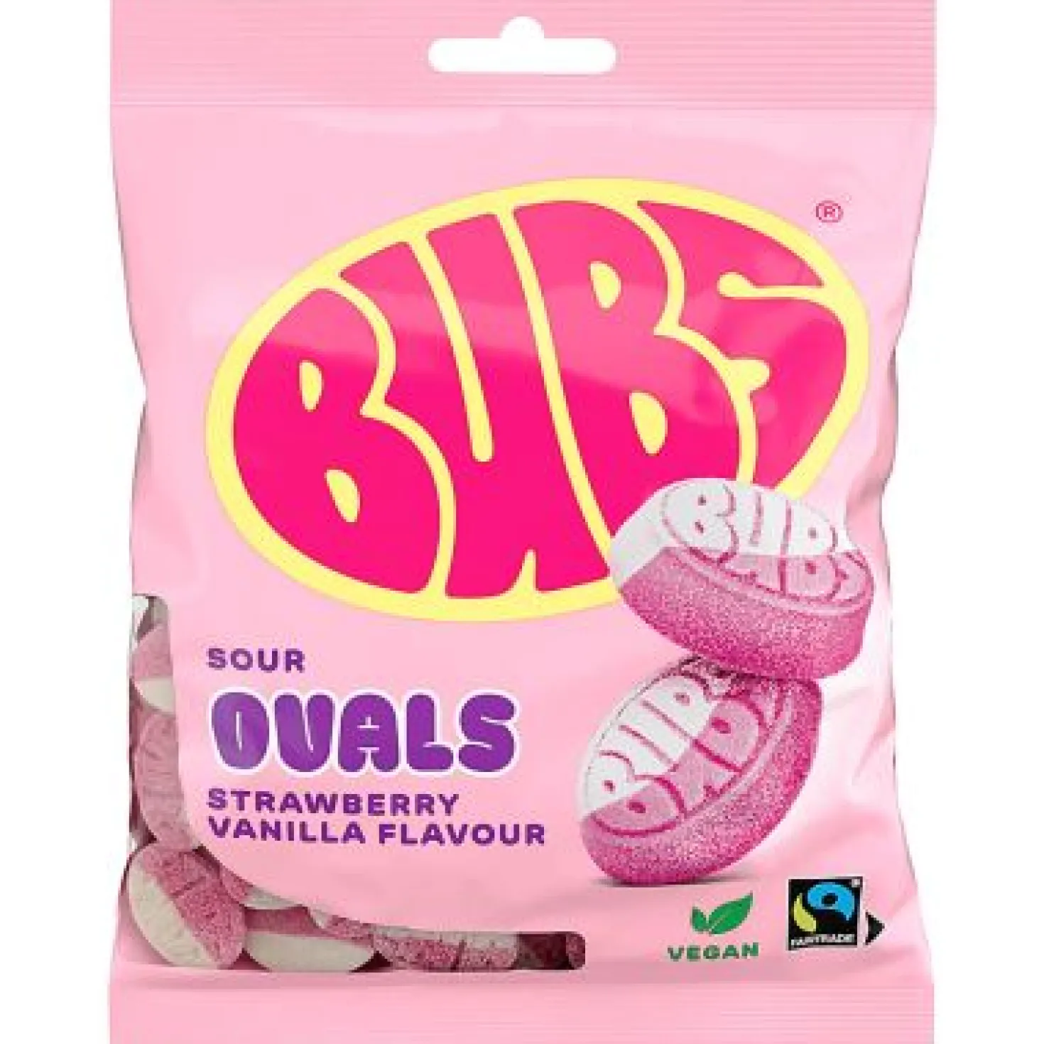 Bubs Sour Mansikka-Vanilla Ovaalit 90g