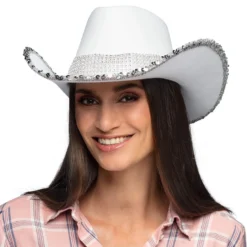 Cowboy hattu paljeteilla, valkoinen