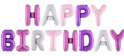 Happy Birthday ilmalla täytettävä foliopallosetti hopea-pinkki