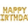 Happy Birthday kirjaimet foliopallosetti kullanvärinen