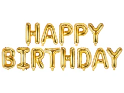 Happy Birthday kirjaimet foliopallosetti kullanvärinen