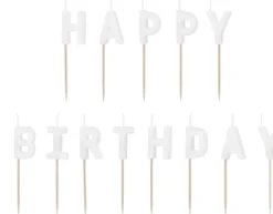 Happy Birthday kirjaimet valkoiset kakkukynttilät
