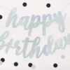 Happy Birthday kirjainnauha hopeanvärinen hologrammi