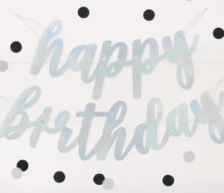 Happy Birthday kirjainnauha hopeanvärinen hologrammi