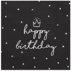 Happy Birthday musta suuri lautasliina 20 kpl/pkt