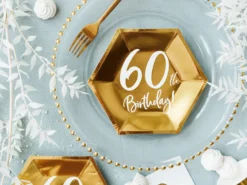 Happy Birthday 60 pahvilautanen korkeakiiltokulta 6 kpl/pkt