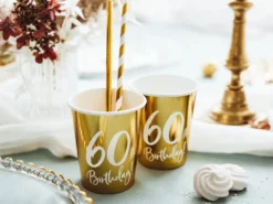 Happy Birthday 60 pahvimuki korkeakiiltokulta 6 kpl/pkt
