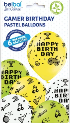Happy Birthday pelimaailma ilmapallo 30 cm 6 kpl/pss