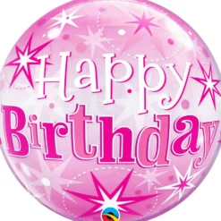 Happy Birthday pinkki läpikuultava kuplailmapallo