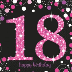 Happy Birthday 18 pinkki suuri lautasliina 16 kpl/pkt
