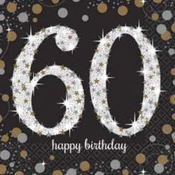 Happy Birthday 60, suuri lautasliina 16 kpl/pkt