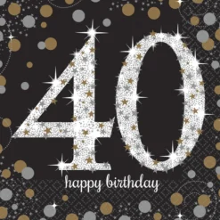 Happy Birthday 40, suuri lautasliina 16 kpl/pkt
