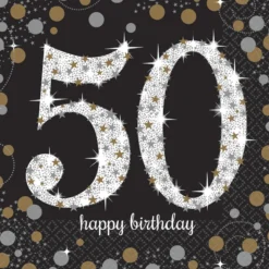Happy Birthday 50, suuri lautasliina 16 kpl/pkt