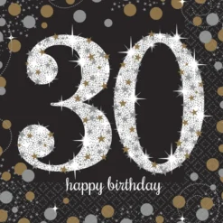 Happy Birthday 30, suuri lautasliina 16 kpl/pkt