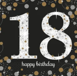 Happy Birthday 18, suuri lautasliina 16 kpl/pkt