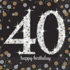 Happy Birthday 40, suuri lautasliina 16 kpl/pkt