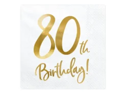 Happy Birthday 80 valkoinen suuri lautasliina 20 kpl/pkt