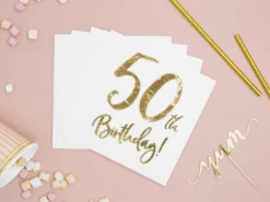 Happy Birthday 50 valkoinen suuri lautasliina 20 kpl/pkt
