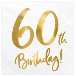 Happy Birthday 60 valkoinen suuri lautasliina 20 kpl/pkt