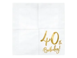 Happy Birthday 40 valkoinen suuri lautasliina 20 kpl/pkt