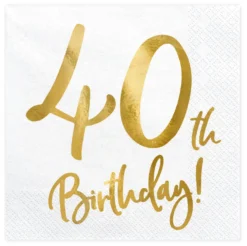 Happy Birthday 40 valkoinen suuri lautasliina 20 kpl/pkt