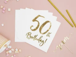 Happy Birthday 50 valkoinen suuri lautasliina 20 kpl/pkt