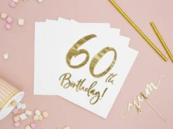 Happy Birthday 60 valkoinen suuri lautasliina 20 kpl/pkt