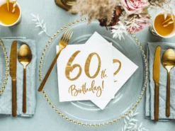 Happy Birthday 60 valkoinen suuri lautasliina 20 kpl/pkt