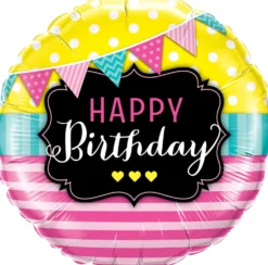 Happy Birthday viirinauha ja raidat foliopallo
