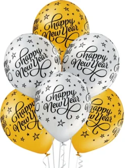 Happy New Year ilmapallo 30 cm hopea-kulta 6 kpl/pss
