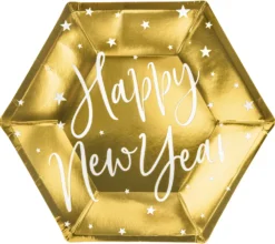 Happy New Year pahvilautanen korkeakiiltokulta 6 kpl/pkt