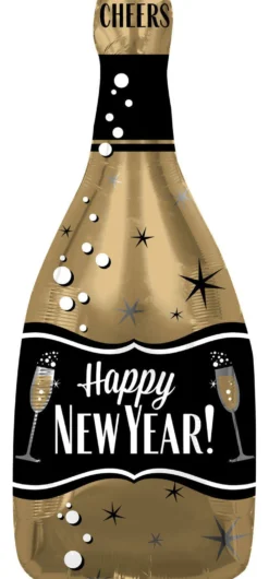 Happy New Year shampanjapullo kultamusta pienmuotofolio