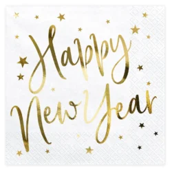 Happy New Year suuri lautasliina valkoinen 20 kpl/pkt