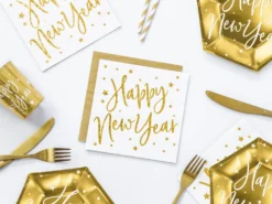 Happy New Year suuri lautasliina valkoinen 20 kpl/pkt