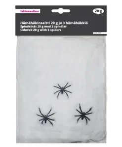 Hämähäkinseitti 20 g, valkoinen ja 3 hämähäkkiä