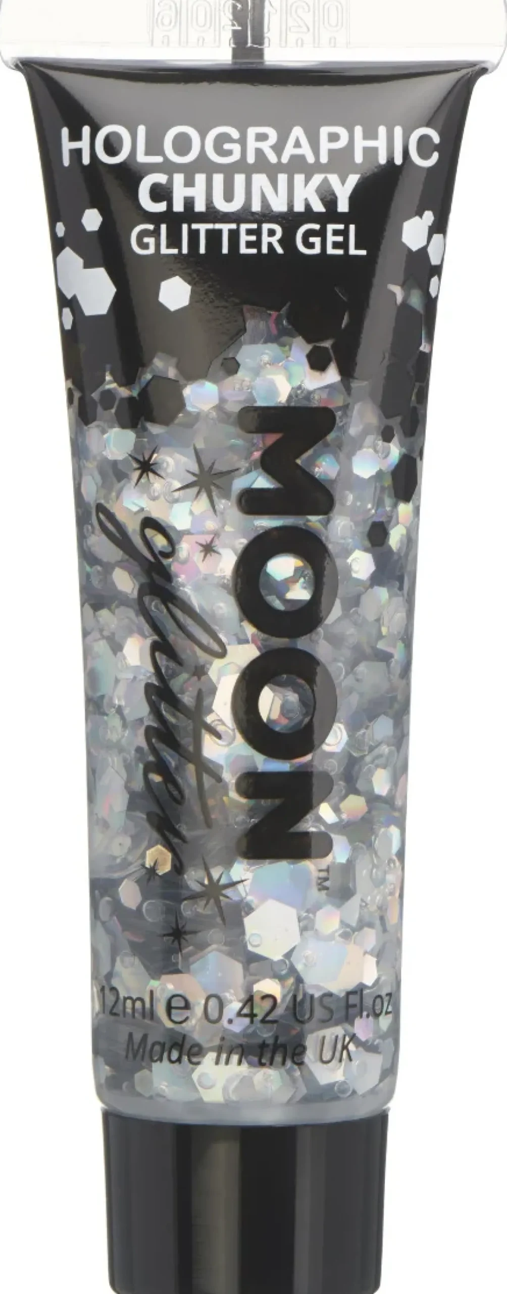 Holografinen glittergeeli suuri kimalle hopeanvärinen 12 ml