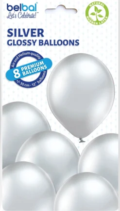 Ilmapallo 30 cm metallikromihopea 8 kpl/pss