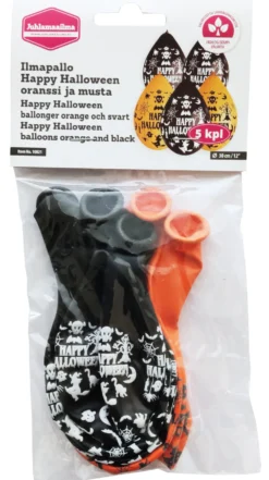 Ilmapallo Happy Halloween 30 cm oranssi ja musta 5 kpl/pss