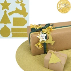 Jouluiset pakettikortit kullanvärinen kimalle 14 kpl/pkt