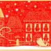 Joulukortti 21 x 8 cm - joulupukin rekiretki punainen