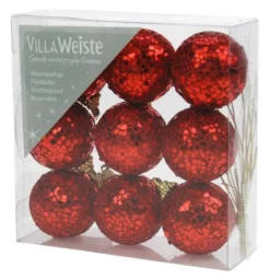 Joulupallo 4 cm punainen kimalle 9 kpl/pkt