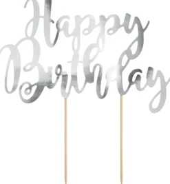 Kakunkoriste Happy Birthday hopeanvärinen