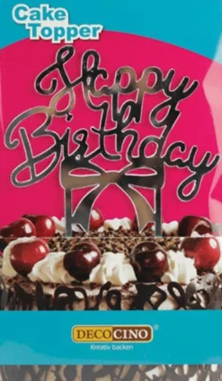 Kakunkoriste Happy Birthday hopeanvärinen