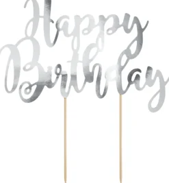 Kakunkoriste Happy Birthday hopeanvärinen