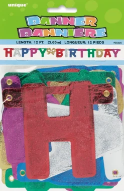 Kirjainnauha Happy Birthday värikäs kimalle 1,42 m