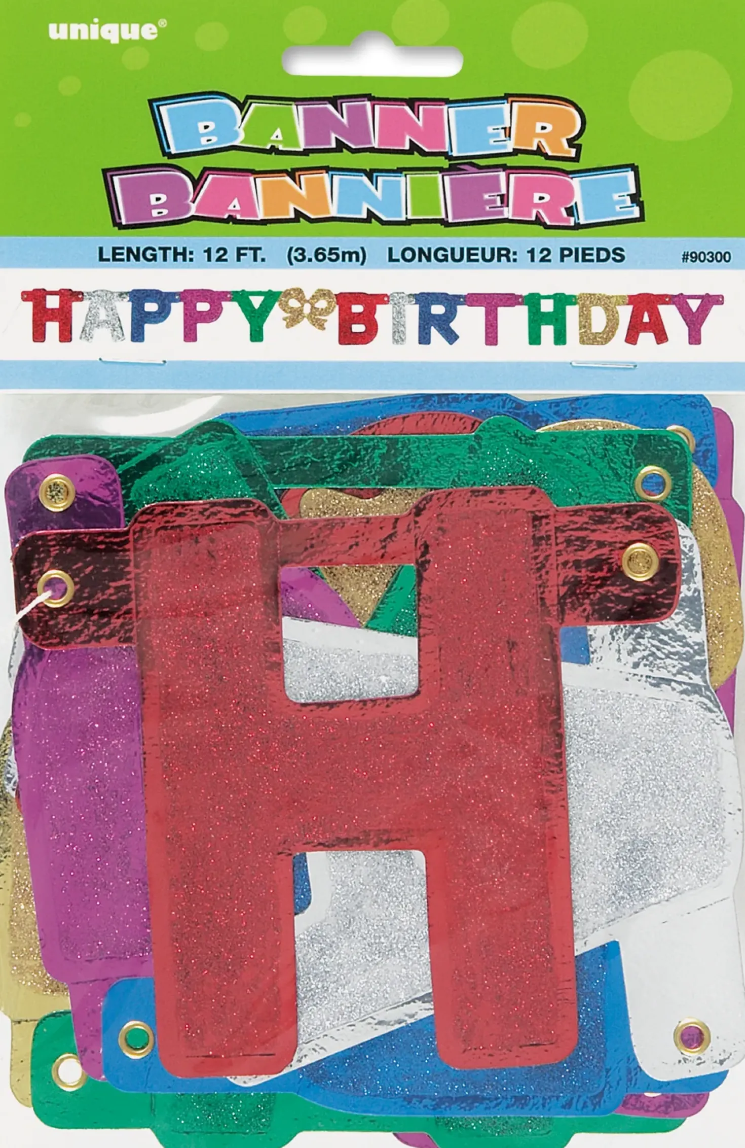 Kirjainnauha Happy Birthday värikäs kimalle 1,42 m