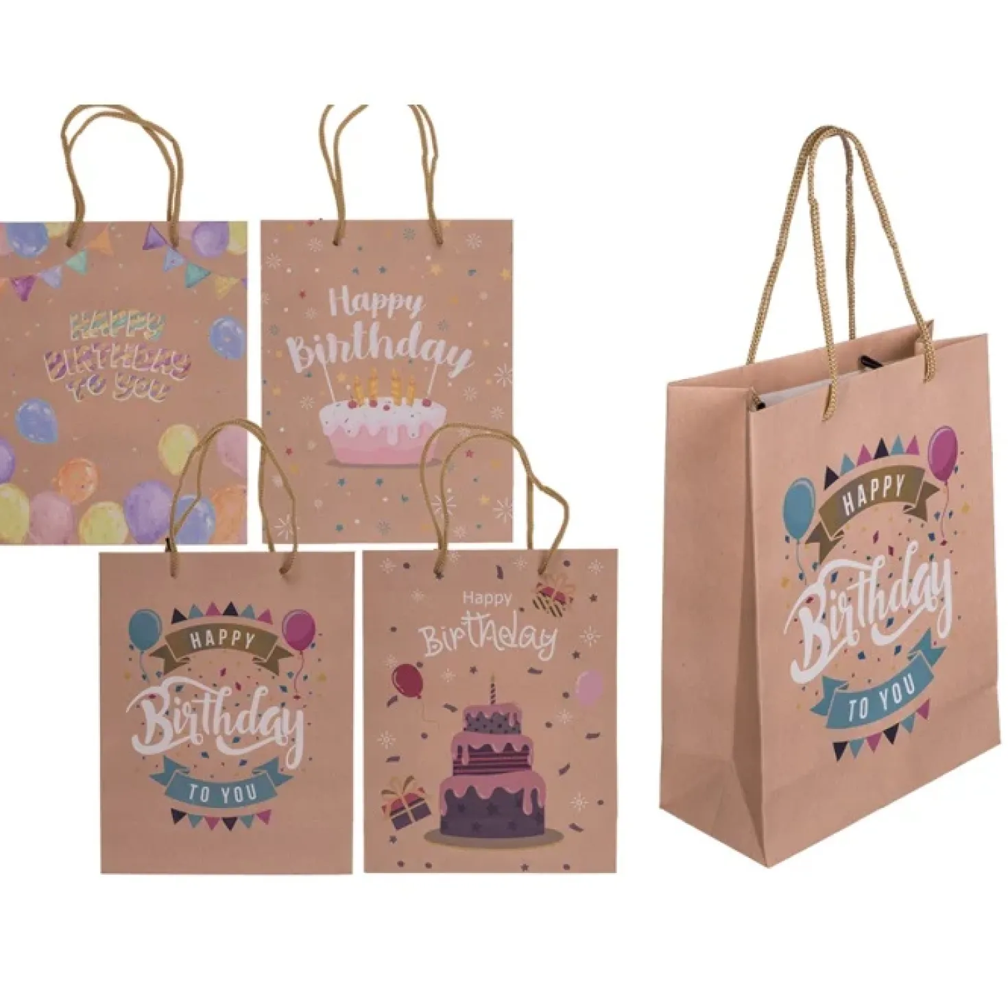 Lahjakassi Happy Birthday 18 x 23 cm 1 kpl (4 erilaista)