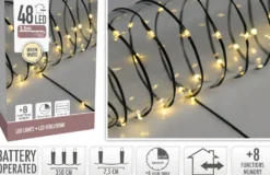 LED-valonauha musta 48 ledia lämmin valkoinen paristokäyttöinen