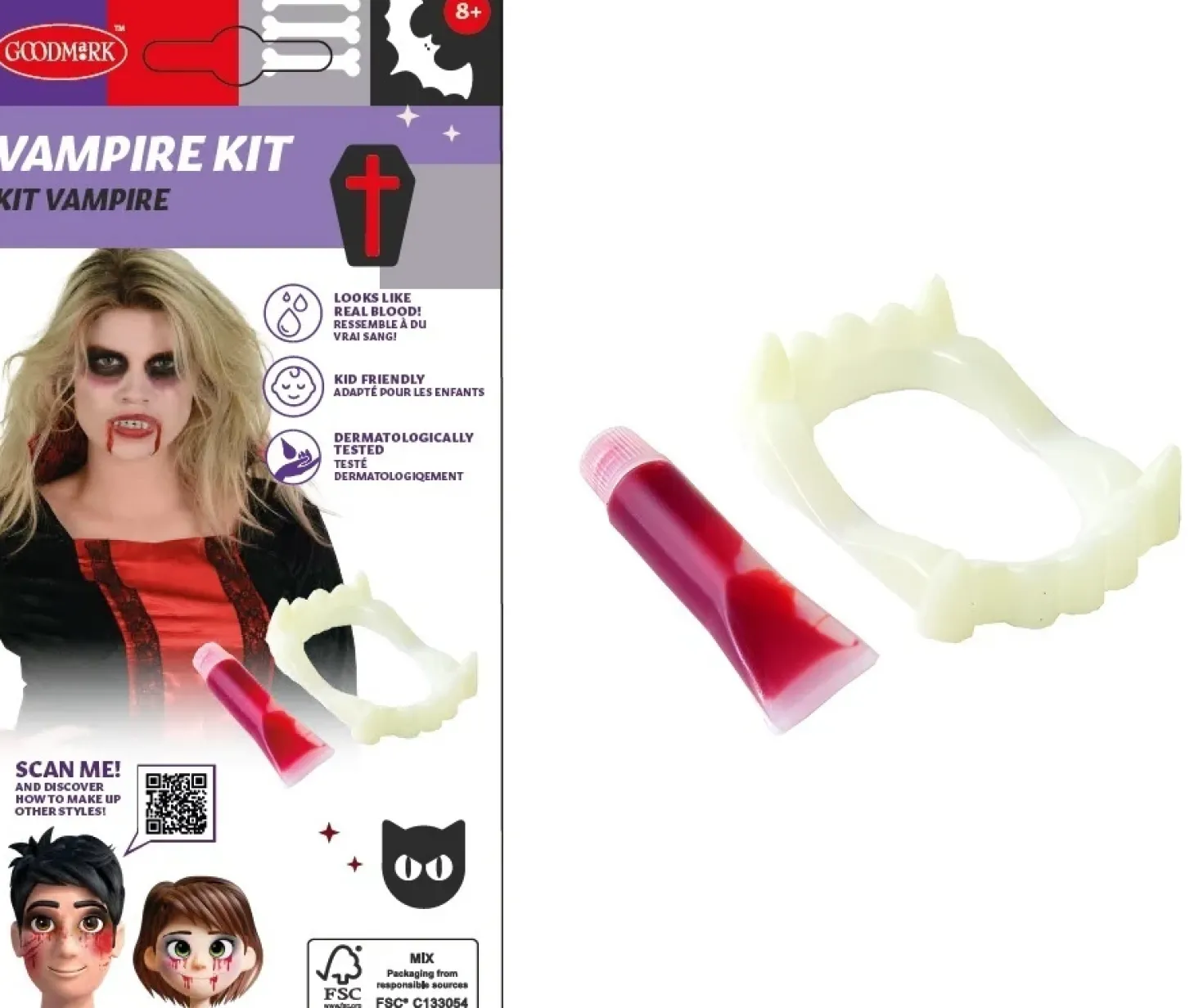 Maskeeraussetti vampyyri tekoveri ja hampaat