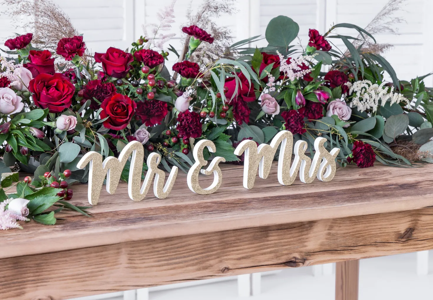 MR & MRS puiset kirjaimet kimalle 10 cm